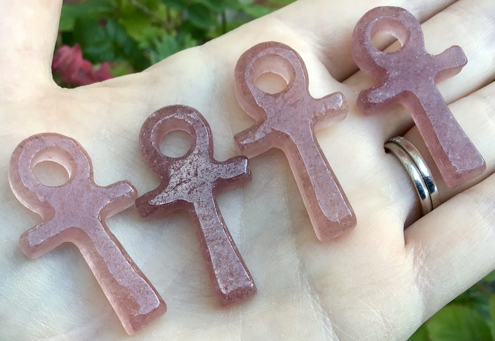 Strawberry Quartz Crystal Ankh Pendant