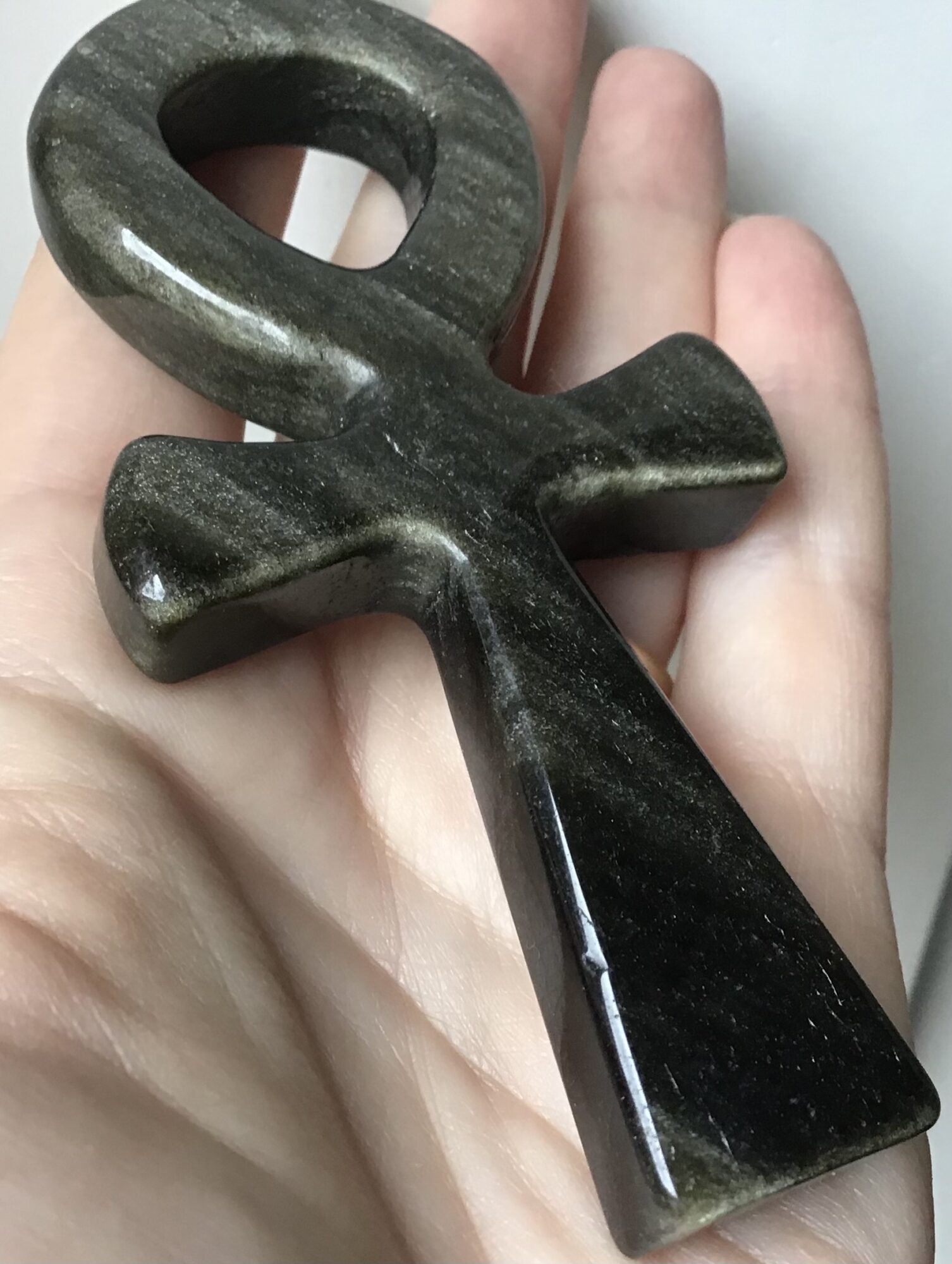 Black & Gold Obsidian Crystal Ankh
