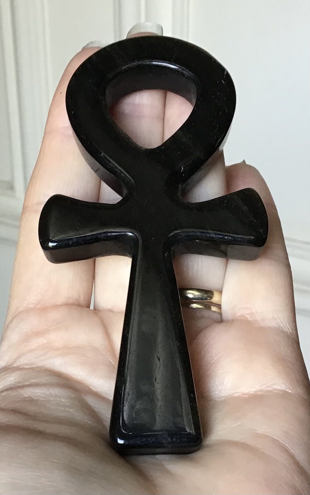 Black & Gold Obsidian Crystal Ankh