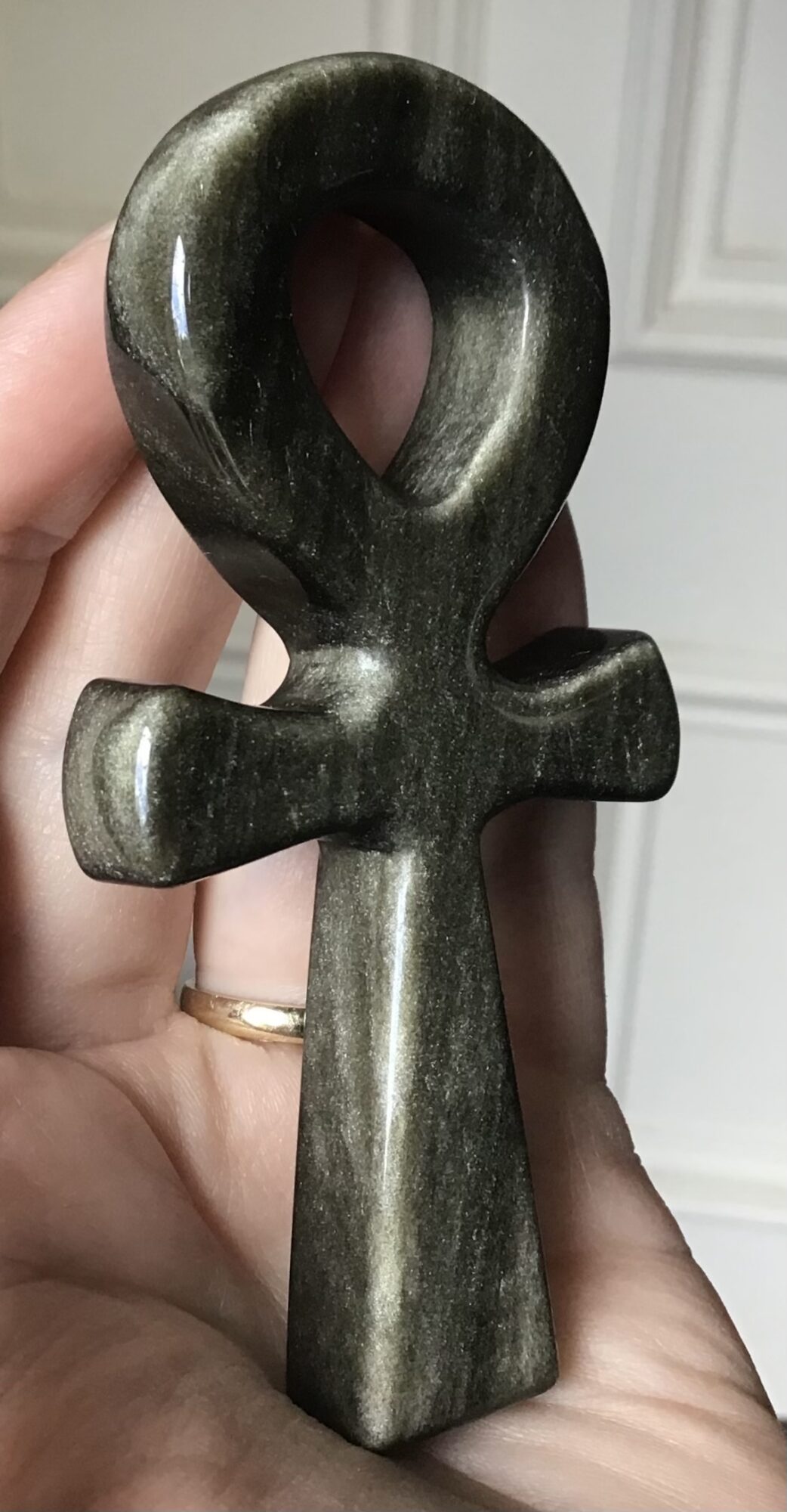 Black & Gold Obsidian Crystal Ankh