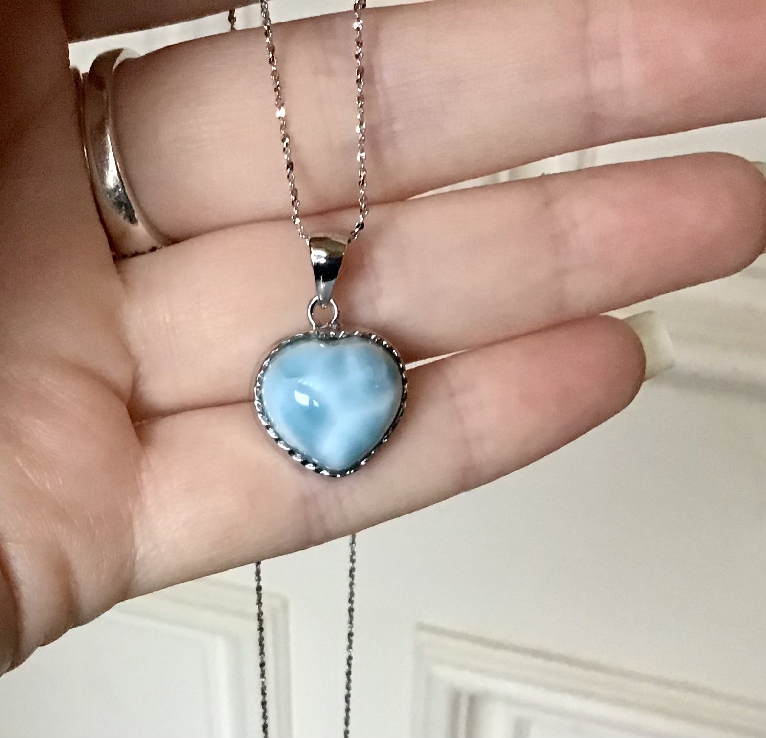 Larimar Heart Pendant With 925 Silver Chain