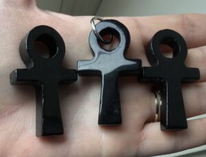 Black Obsidian Crystal Ankh Pendant