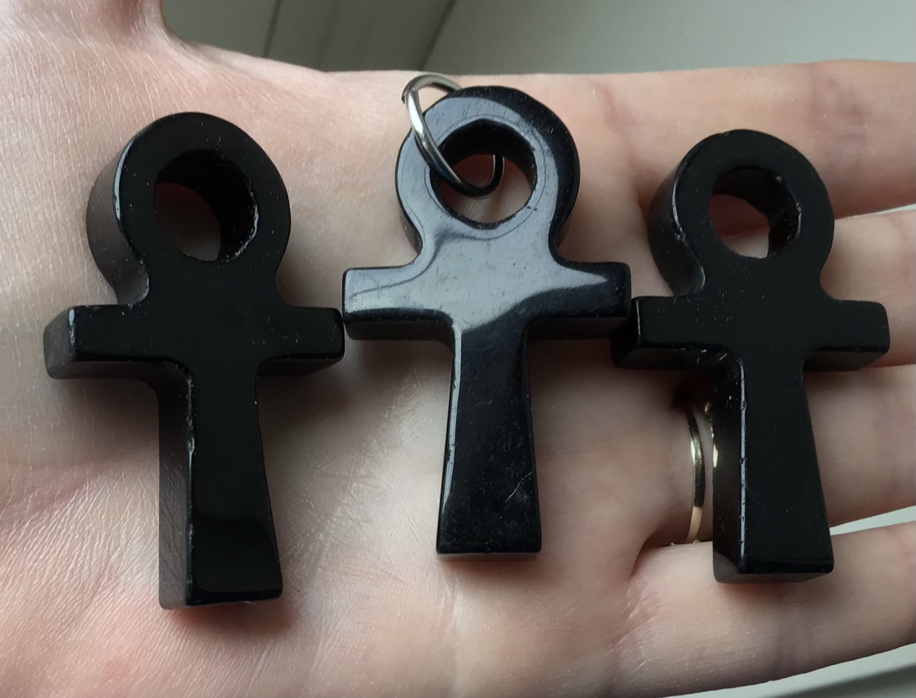 Black Obsidian Crystal Ankh Pendant