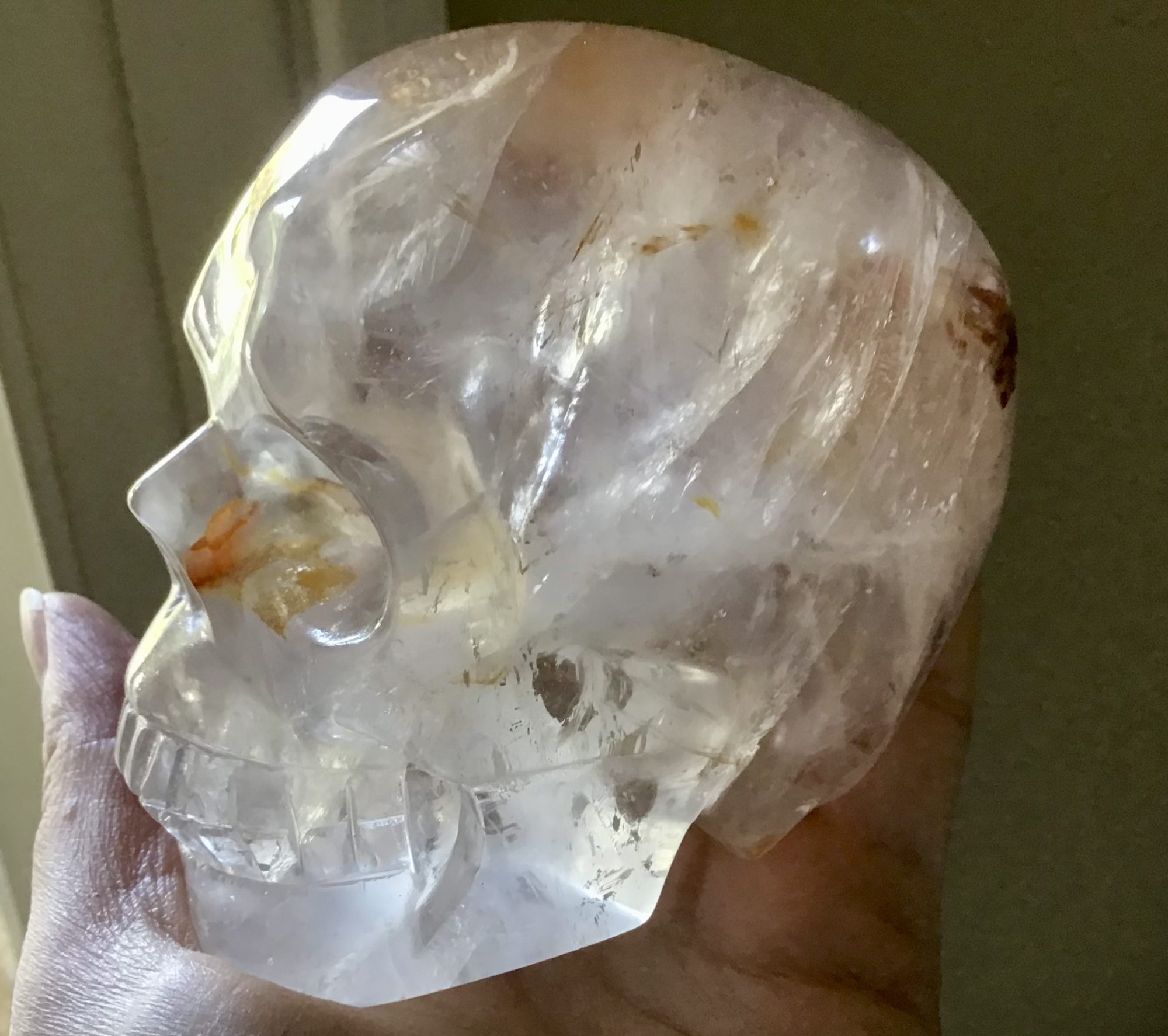 Clear Quartz Golden Healer Crystal Skull