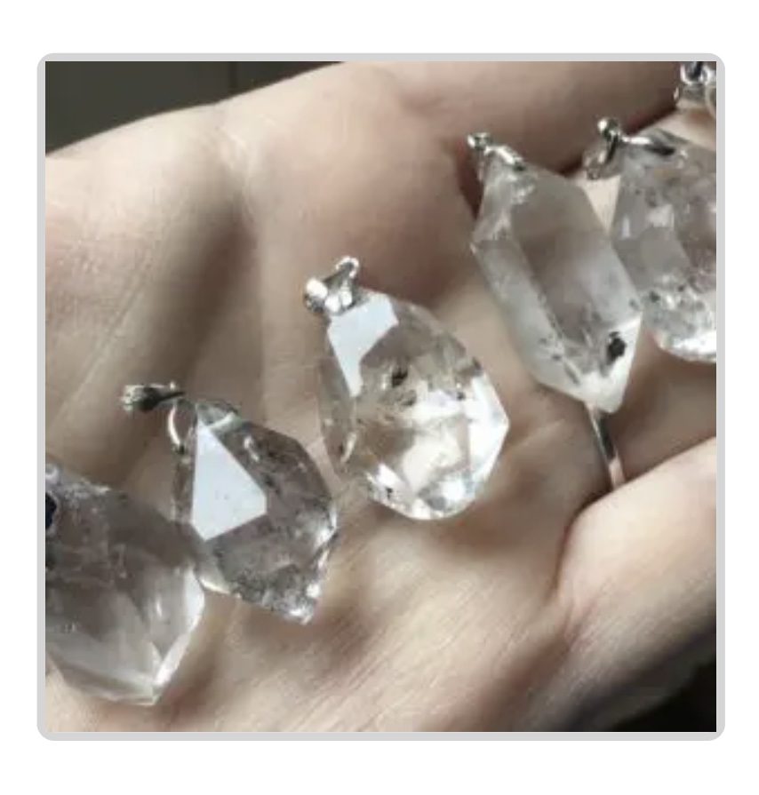 Clear Quartz Herkimer Crystal Pendant/ 925 Silver