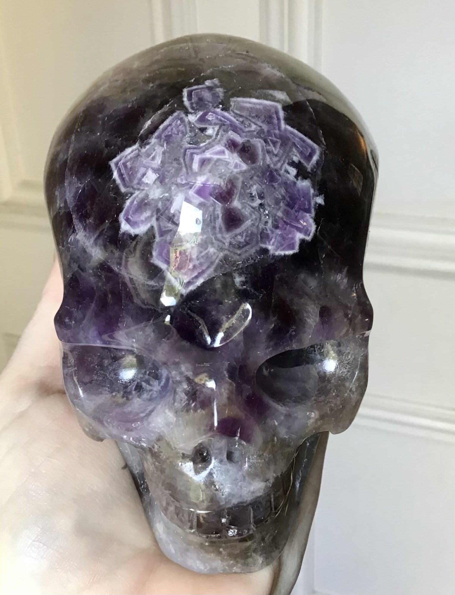 Dream Chevron Ametrine/Amethyst Crystal Skull Geode
