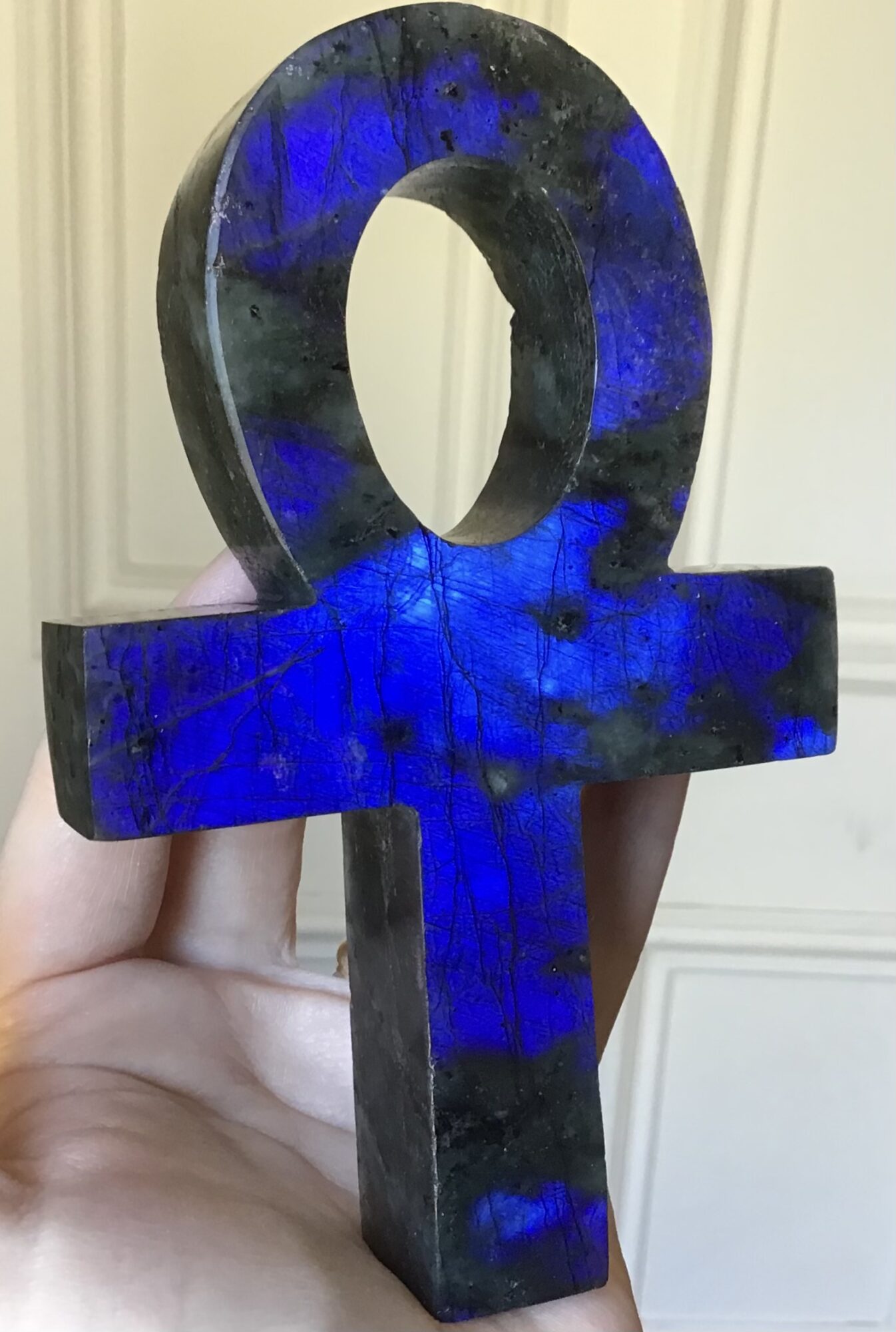 Electric Blue Labradorite Crystal Ankh