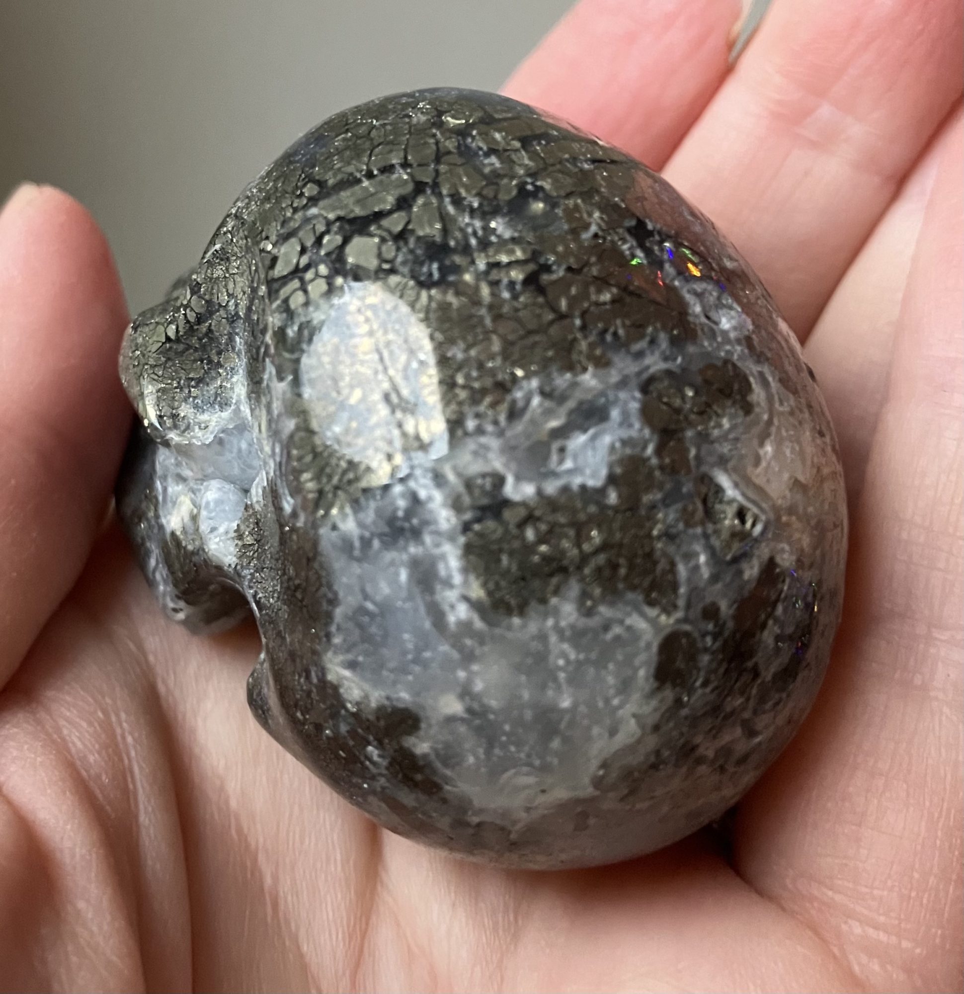 Quartz/ Iron Pyrite Geode Skull