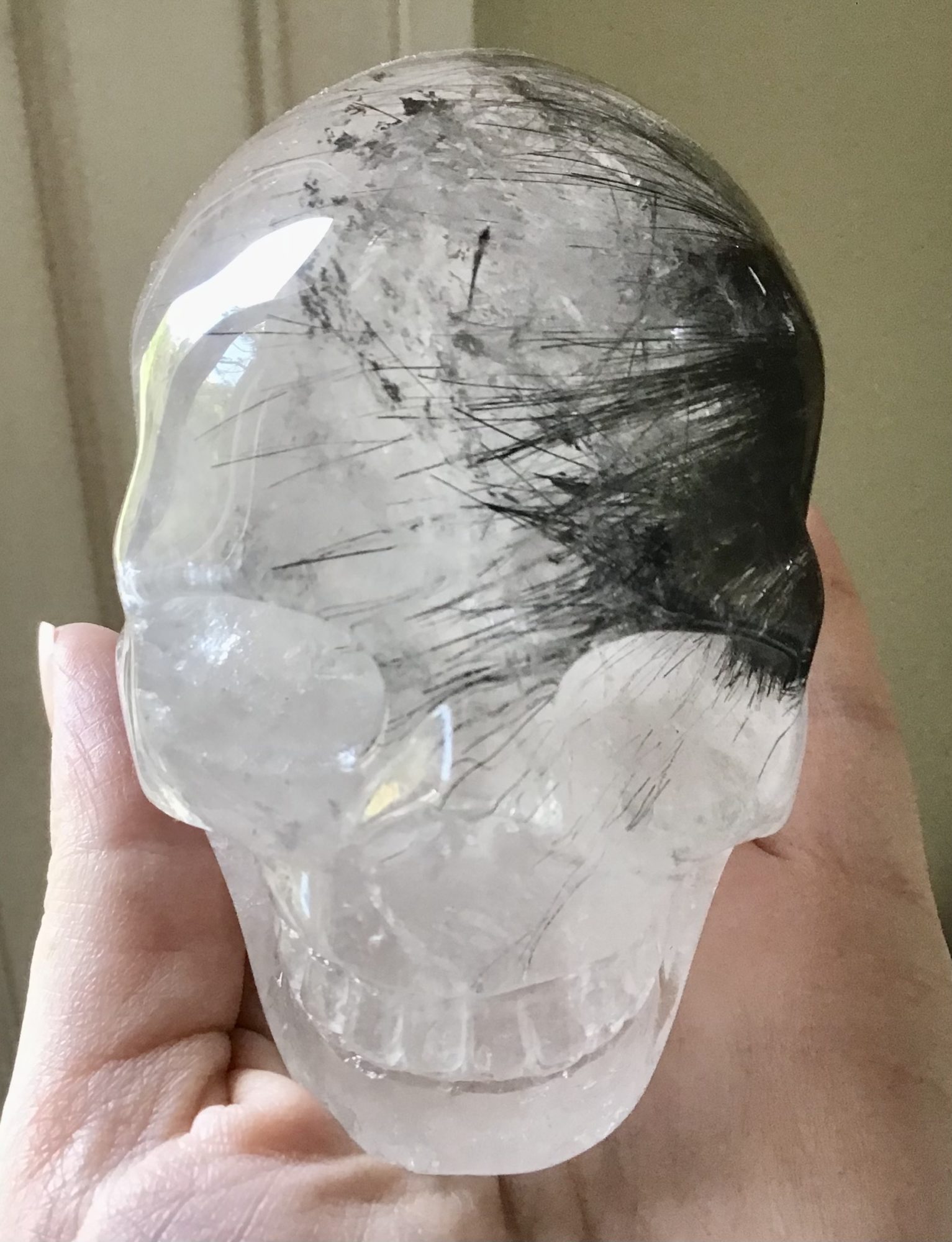 Black Rutile Tourmaline Quartz Crystal Skull
