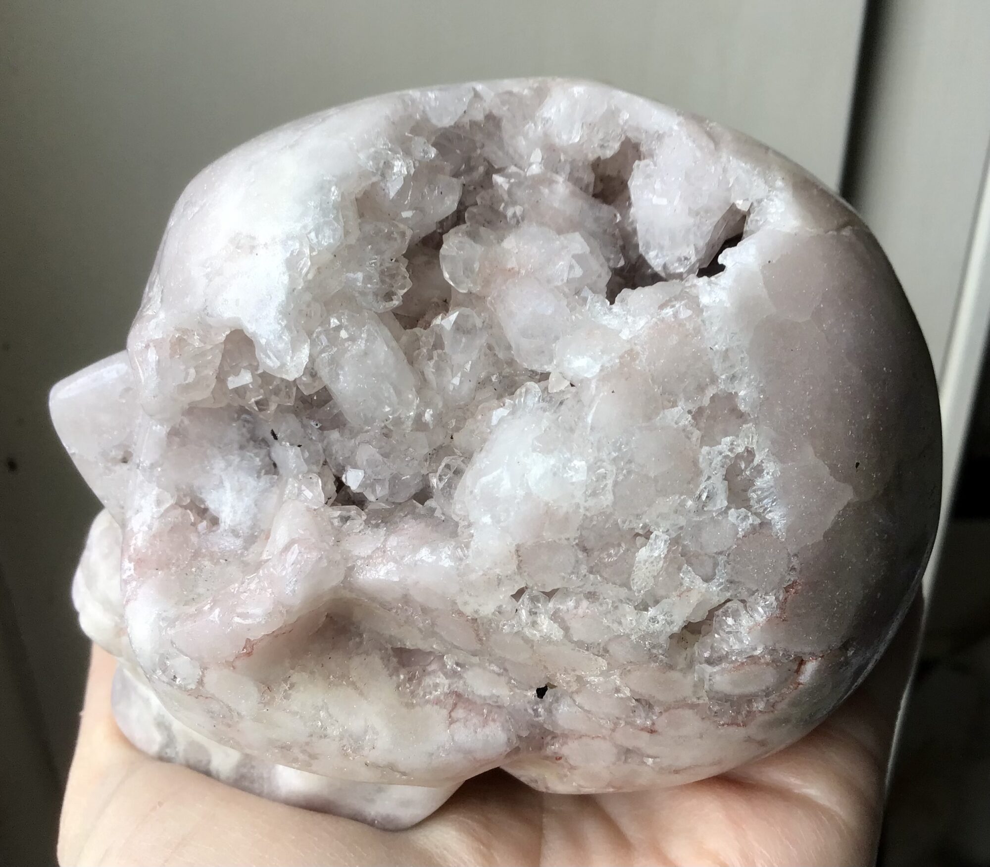 Pink Amethyst Geode Crystal Skull