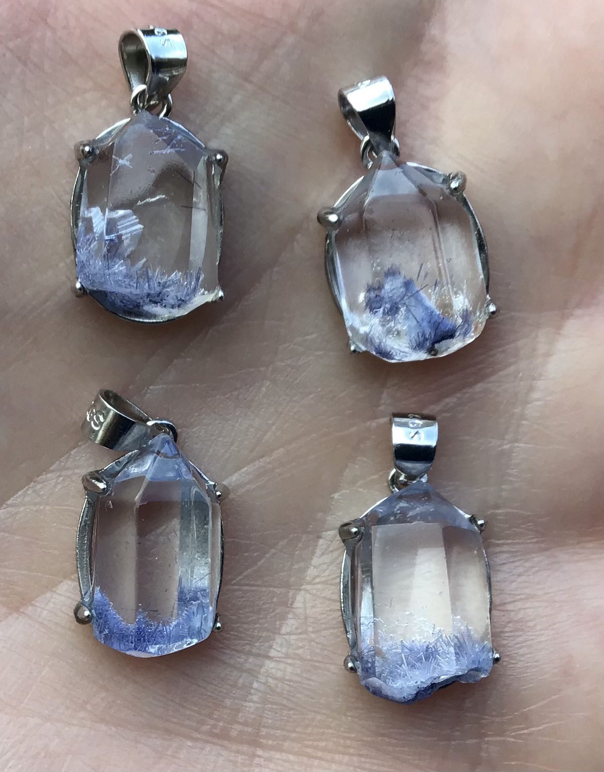 Rare Clear Quartz Dumortierite Blue Hair Silver Pendant