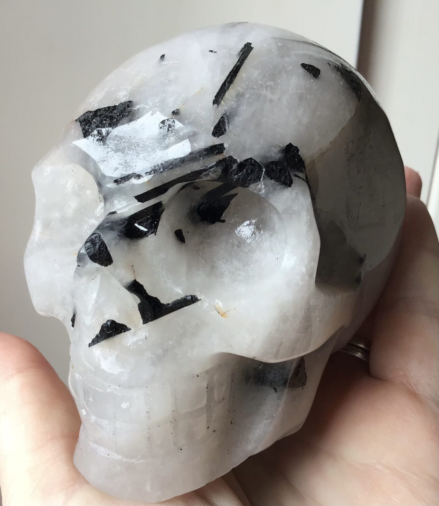 Black Tourmaline Quartz Crystal Skull