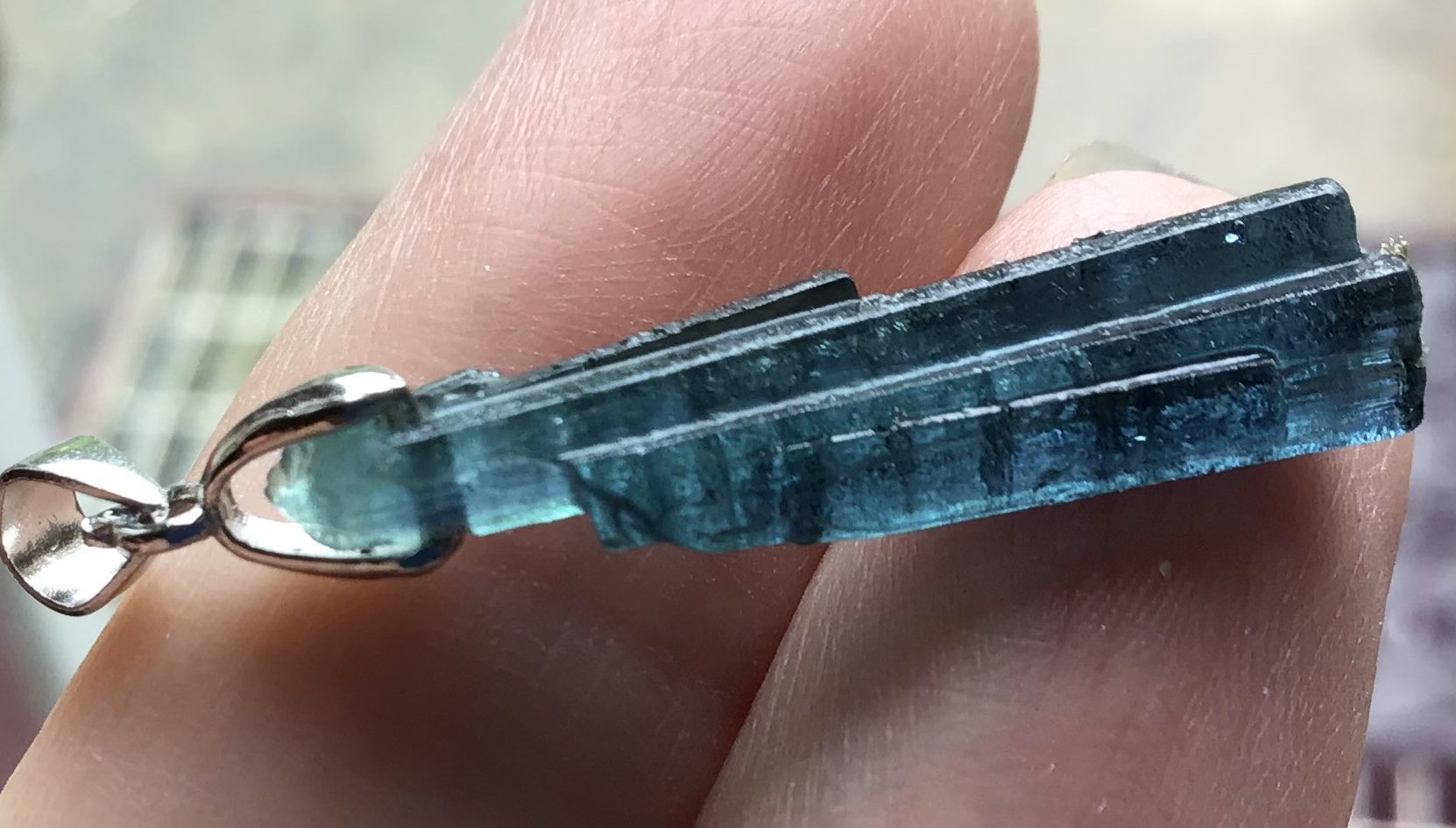 Rare Blue Tourmaline Crystal Pendant