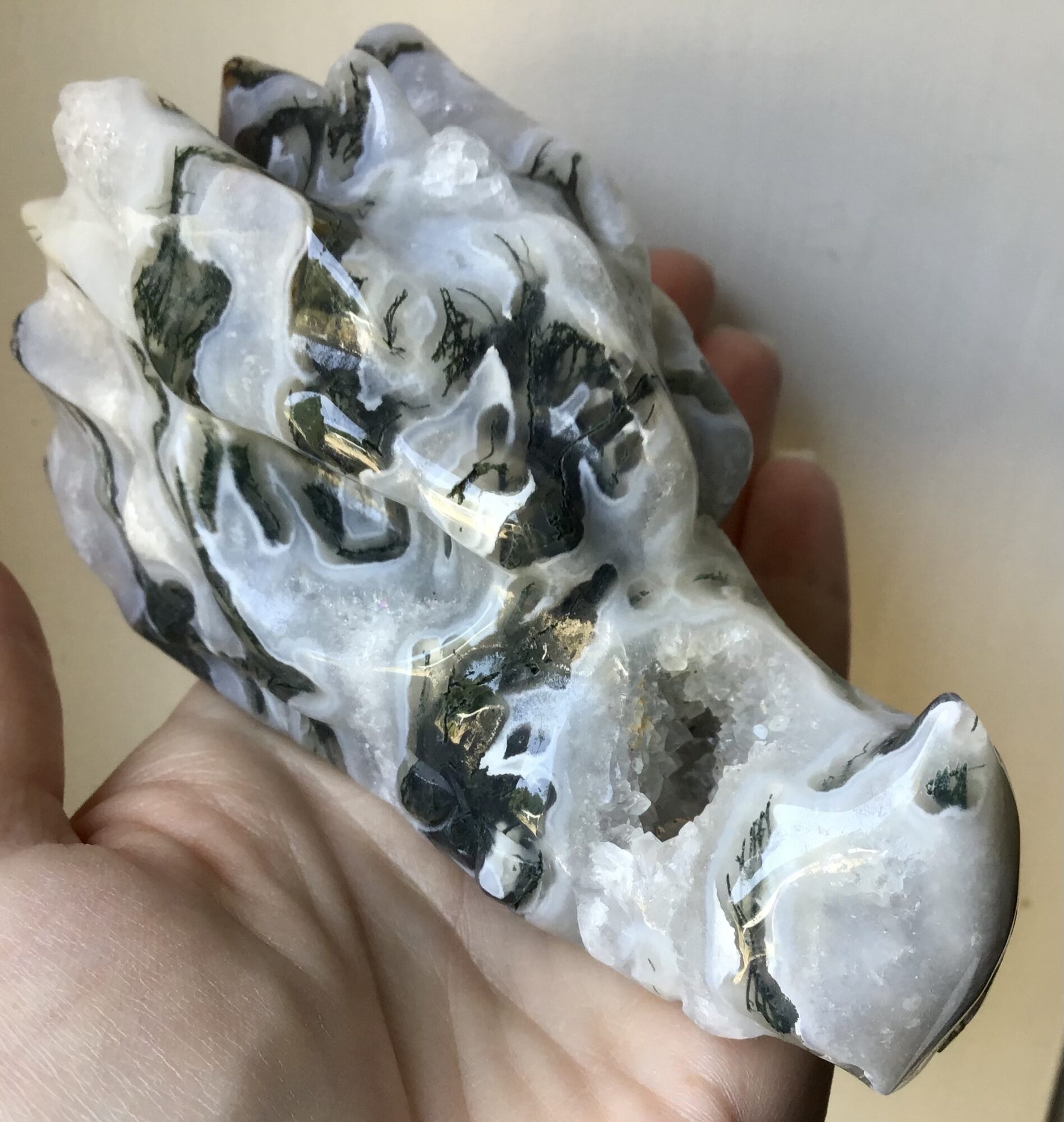 Large Quartz Moss Agate Green Phantom Dragon/Geode