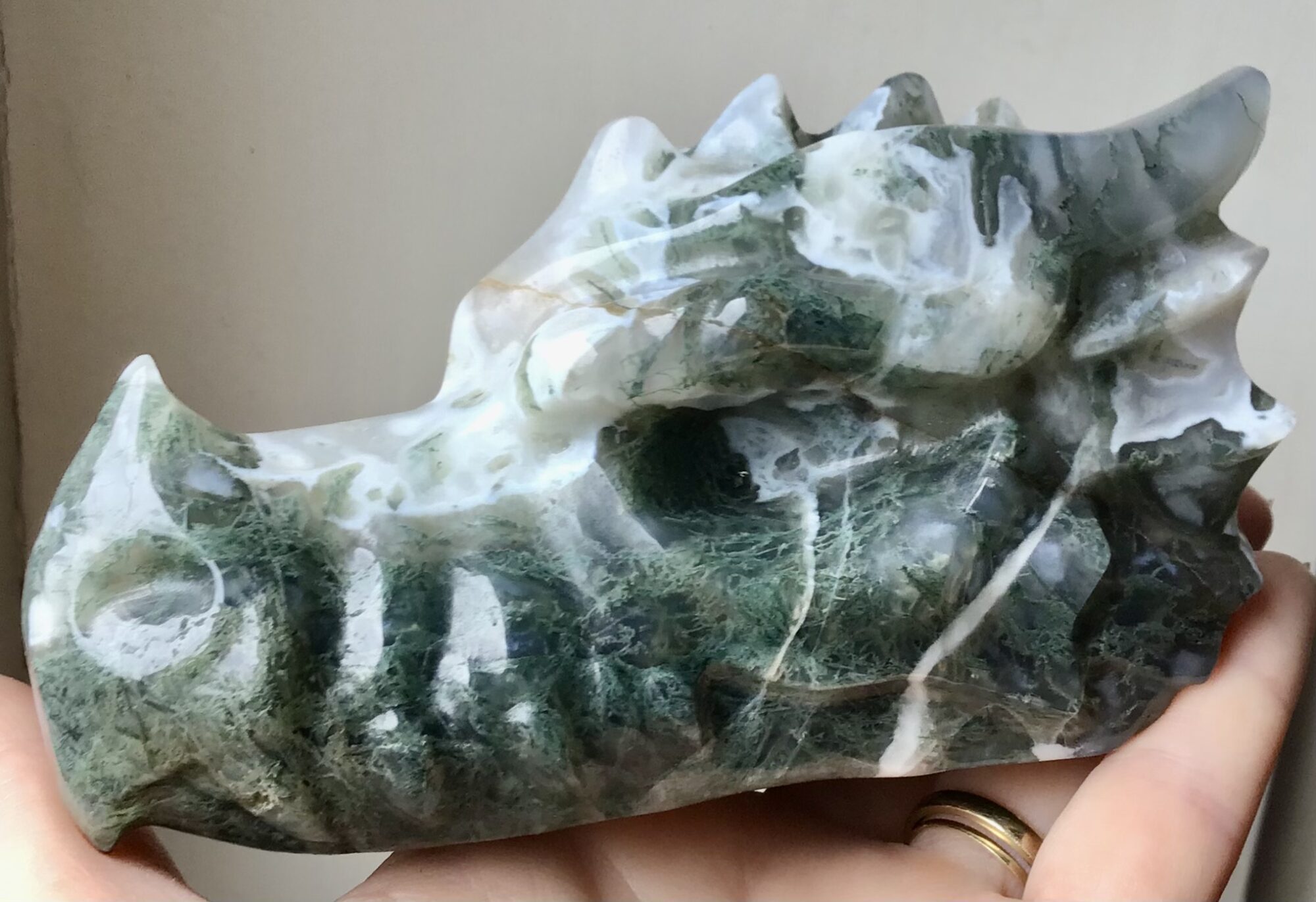 Large Quartz Moss Agate Green Phantom Dragon/Geode
