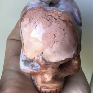 Peach/Pink Quartz Agate Geode Crystal Skull - Image 10
