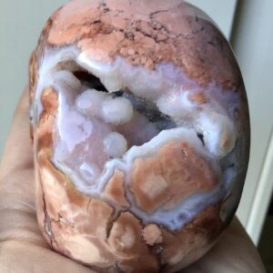 Peach/Pink Quartz Agate Geode Crystal Skull - Image 8