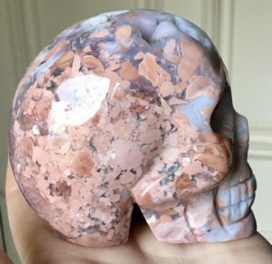 Peach Quartz Agate Geode Crystal Skull