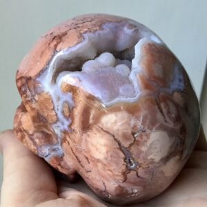 Peach/Pink Quartz Agate Geode Crystal Skull - Image 9
