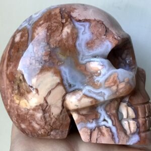 Peach/Pink Quartz Agate Geode Crystal Skull - Image 5