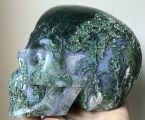 Geode Quartz Moss Agate Crystal Skull