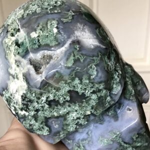Geode Quartz Moss Agate Crystal Skull - Image 9